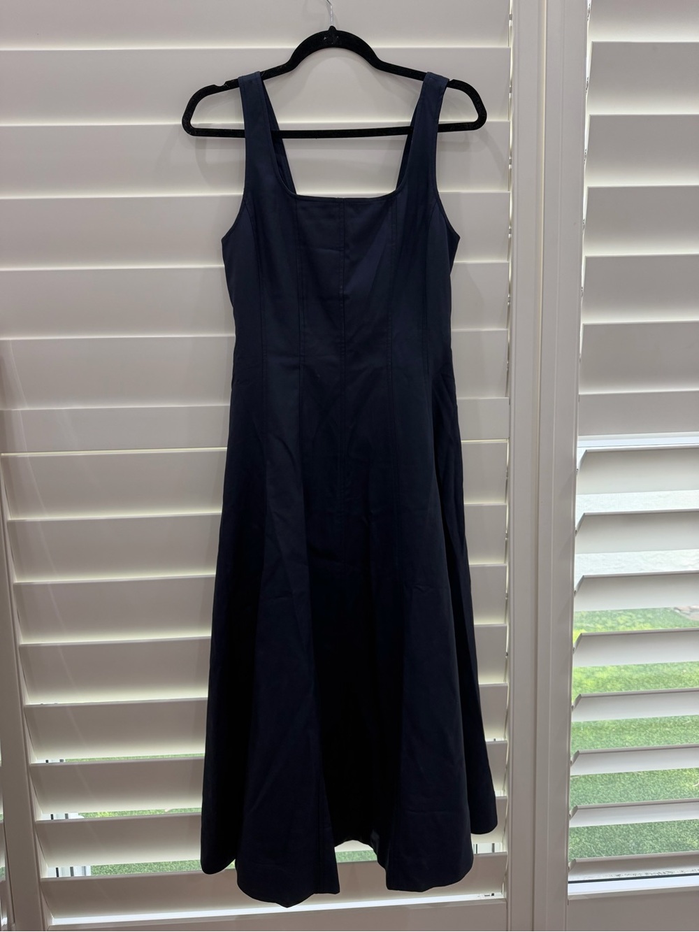 Sleeveless Navy Square-Neck A-Line Dress
